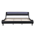 Modern Upholstered Platform Bed Frame With Led Lights Headboard, Faux Leather Wave Like Platform Bed Frame,Strong Wood Slats Support, Easy Assembly, Black, King Size Black Metal & Wood