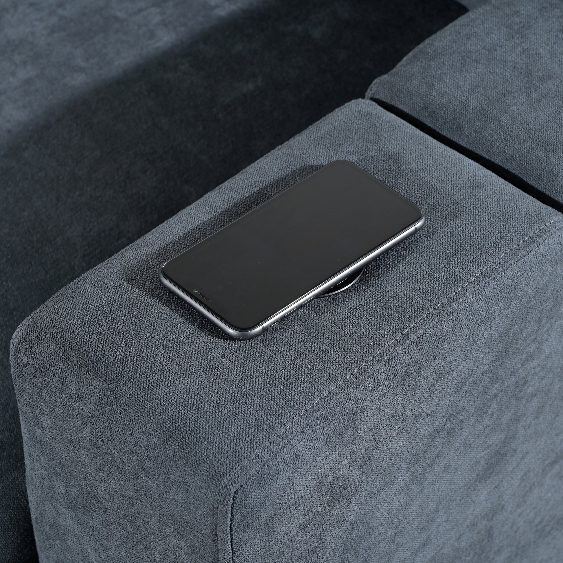 Upholstered Modular Sofa With Usb Charge Ports,Wireless Charging And Built In Bluetooth Speaker In Arm,Sectional Sofa For Living Room Apartment 4 Seater Gray Polyester 4 Seat