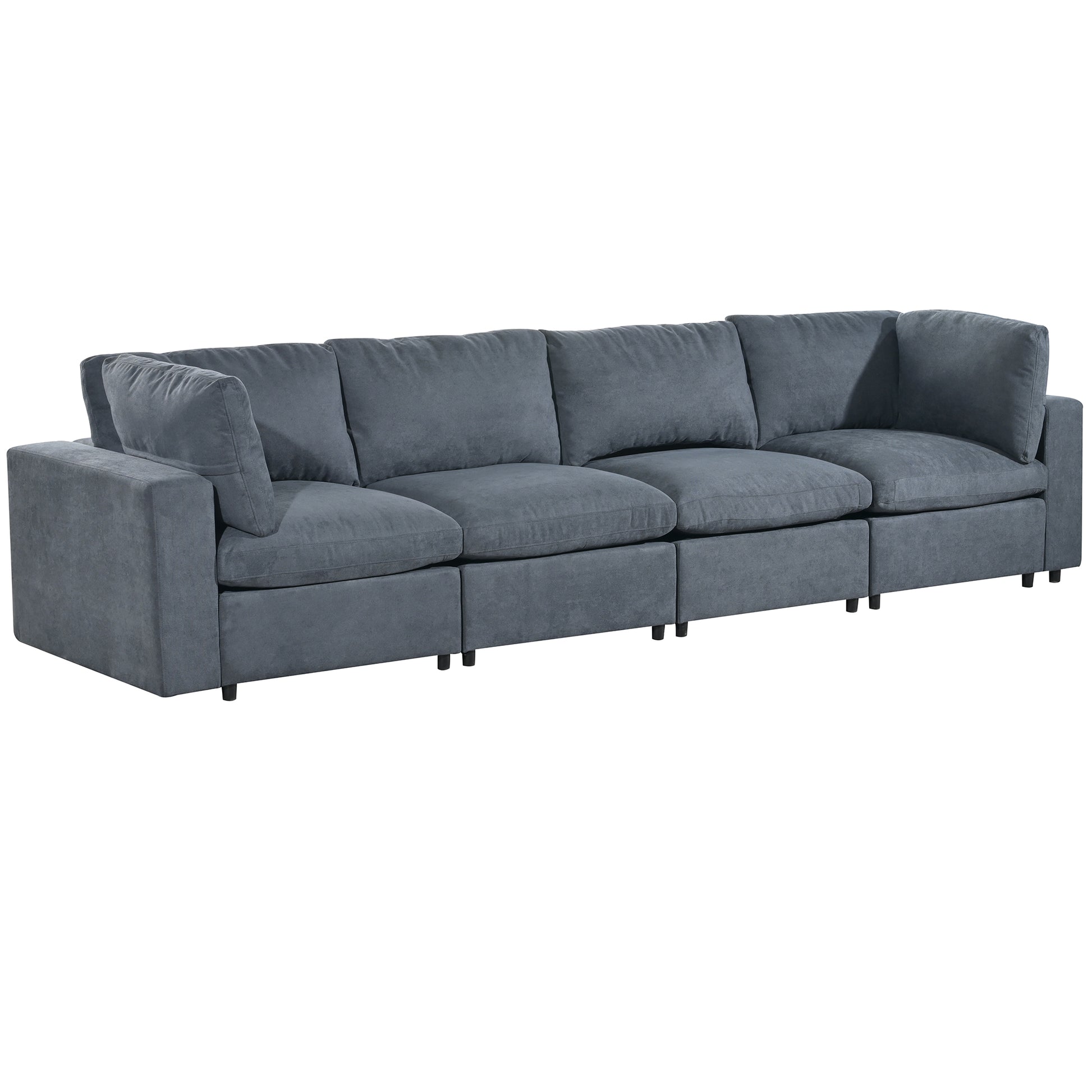 Upholstered Modular Sofa With Usb Charge Ports,Wireless Charging And Built In Bluetooth Speaker In Arm,Sectional Sofa For Living Room Apartment 4 Seater Gray Polyester 4 Seat