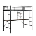 Metal Twin Loft Bed With Desk And Storage Shelves Black Mdf Steel