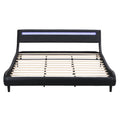 Modern Upholstered Platform Bed Frame With Led Lights Headboard, Faux Leather Wave Like Platform Bed Frame,Strong Wood Slats Support, Easy Assembly, Black, King Size Black Metal & Wood