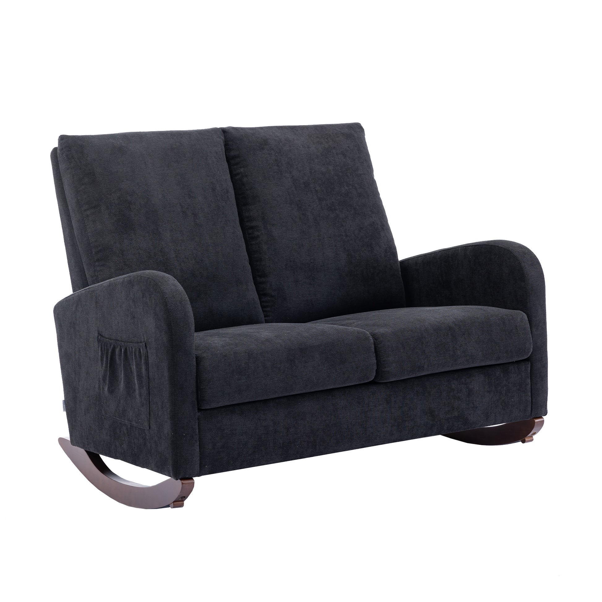 Coolmore Rocking Chair Upholstered Mid Century Modern Rocker Oversized Wingback Armchair For Living Room Black Linen