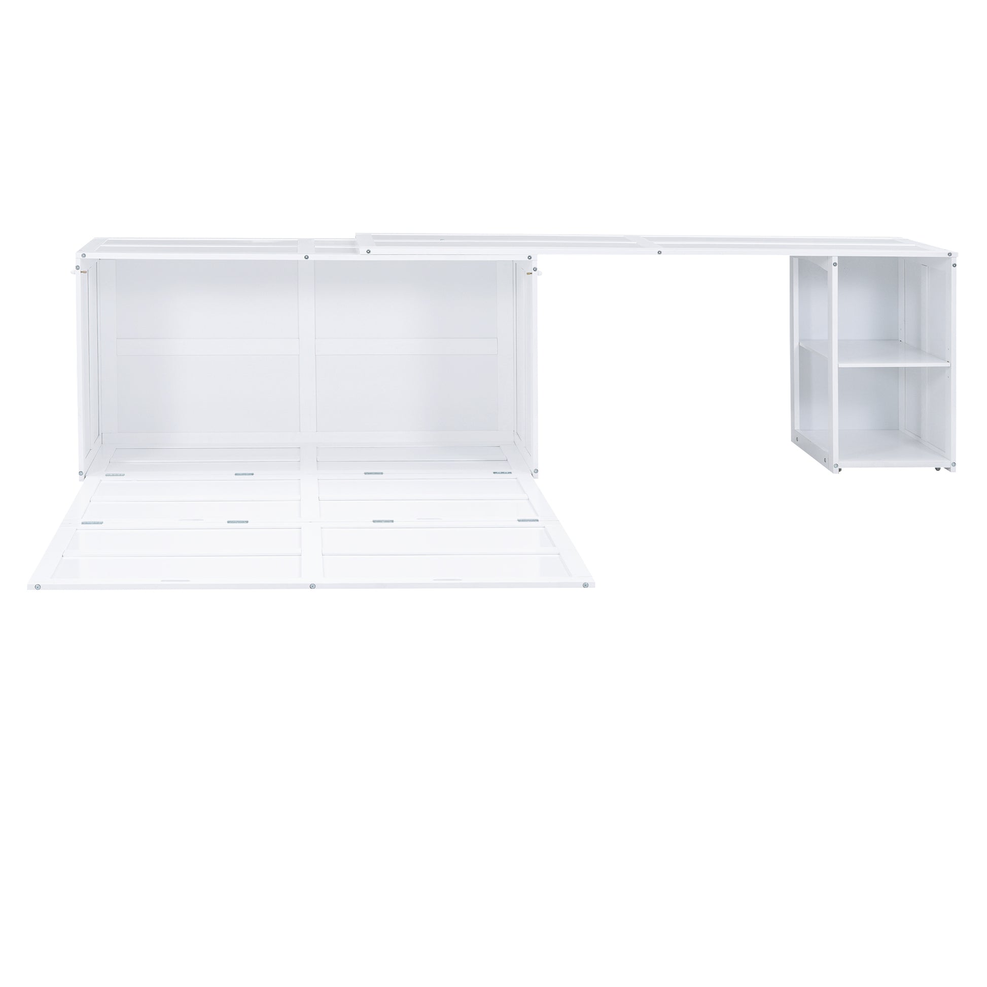 Queen Size Murphy Bed With Rotable Desk, White Box Spring Not Required Queen White Wood Bedroom Pine Bed Frame Solid Wood Mdf