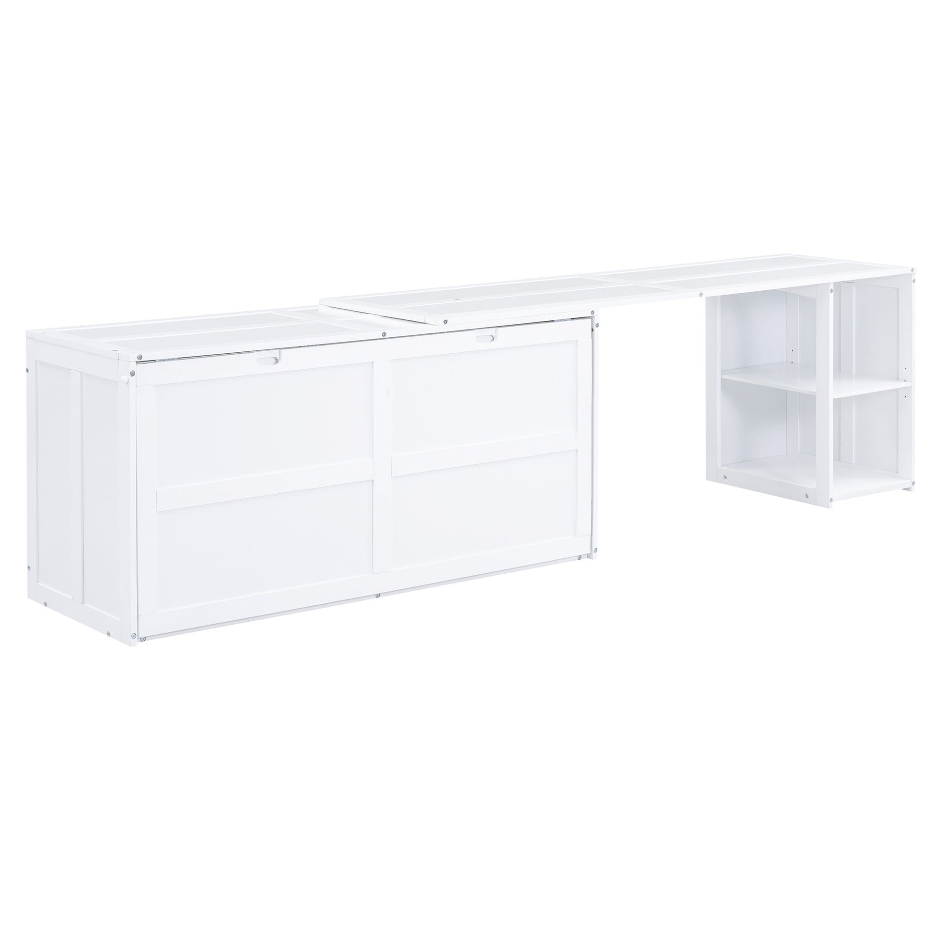 Queen Size Murphy Bed With Rotable Desk, White Box Spring Not Required Queen White Wood Bedroom Pine Bed Frame Solid Wood Mdf