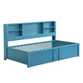 Metal Twin Size Daybed With Twin Size Trundle, Storage Shelves And Usb Ports, Blue Box Spring Not Required Twin Blue Metal Bed Frame Metal & Wood