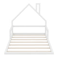 Full Size Wood Floor Bed With House Shaped Headboard, White Box Spring Not Required Full White Wood Bedroom Pine Bed Frame Solid Wood Mdf
