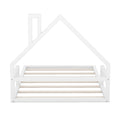 Full Size Wood Floor Bed With House Shaped Headboard, White Box Spring Not Required Full White Wood Bedroom Pine Bed Frame Solid Wood Mdf
