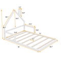 Full Size Wood Floor Bed With House Shaped Headboard, White Box Spring Not Required Full White Wood Bedroom Pine Bed Frame Solid Wood Mdf