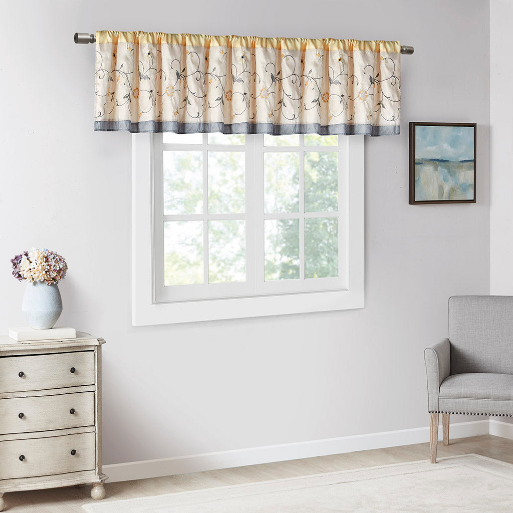 Embroidered Window Valance Yellow 50X18" Multicolor Polyester