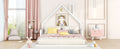 Full Size Wood Floor Bed With House Shaped Headboard, White Box Spring Not Required Full White Wood Bedroom Pine Bed Frame Solid Wood Mdf