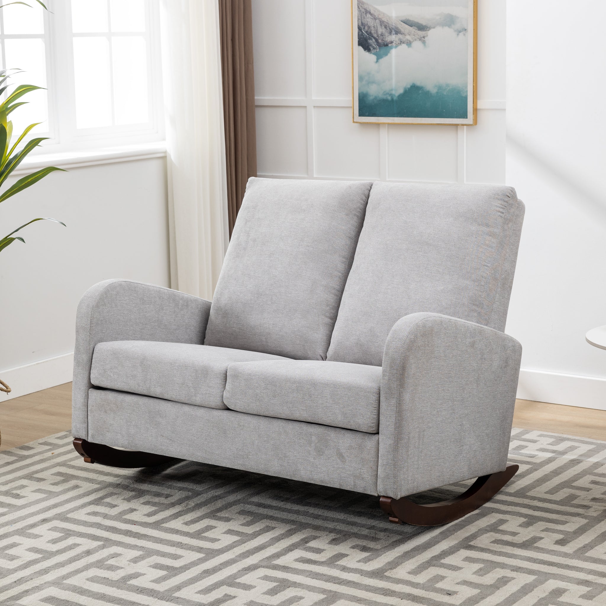 Coolmore Rocking Chair Upholstered Mid Century Modern Rocker Oversized Wingback Armchair For Living Room Light Gray Linen