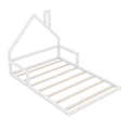 Full Size Wood Floor Bed With House Shaped Headboard, White Box Spring Not Required Full White Wood Bedroom Pine Bed Frame Solid Wood Mdf
