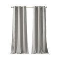 Tonal Printed Faux Silk Total Blackout Curtain Panel Pair 2 Pcs Window Panels Grey Polyester