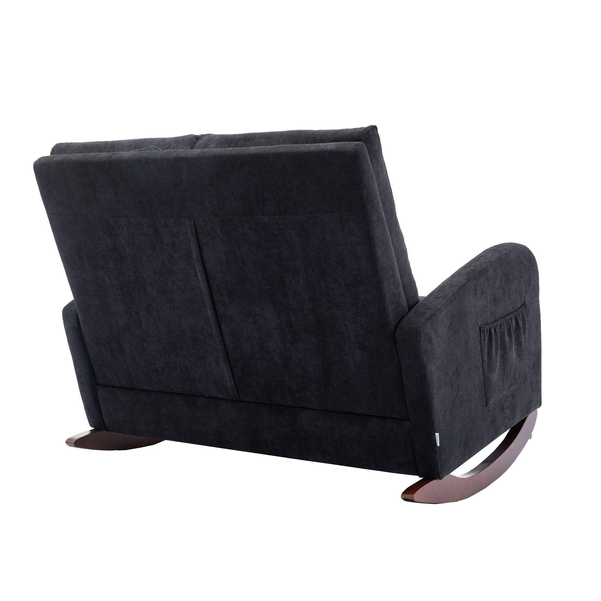 Coolmore Rocking Chair Upholstered Mid Century Modern Rocker Oversized Wingback Armchair For Living Room Black Linen