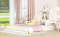 Full Size Wood Floor Bed With House Shaped Headboard, White Box Spring Not Required Full White Wood Bedroom Pine Bed Frame Solid Wood Mdf