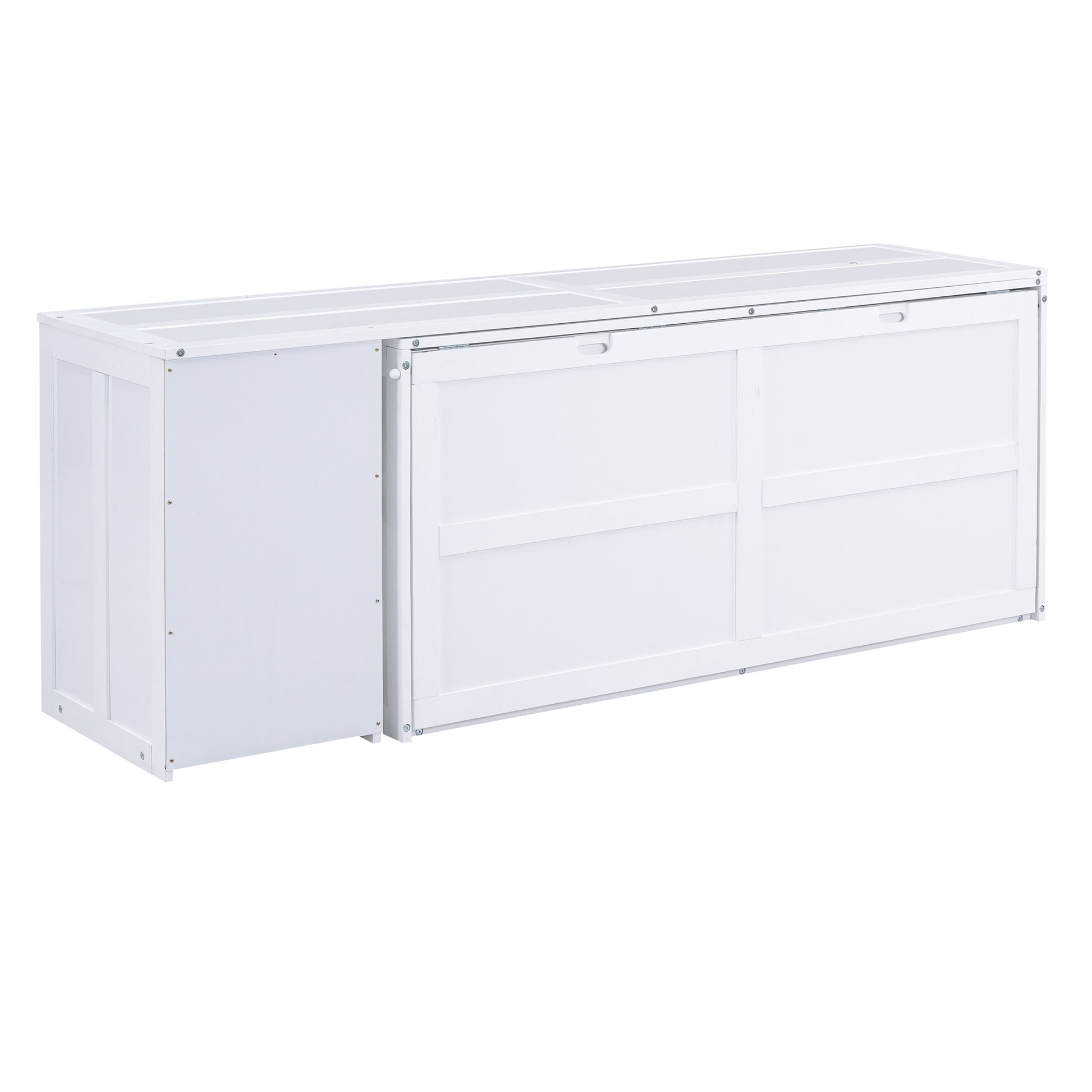 Queen Size Murphy Bed With Rotable Desk, White Box Spring Not Required Queen White Wood Bedroom Pine Bed Frame Solid Wood Mdf