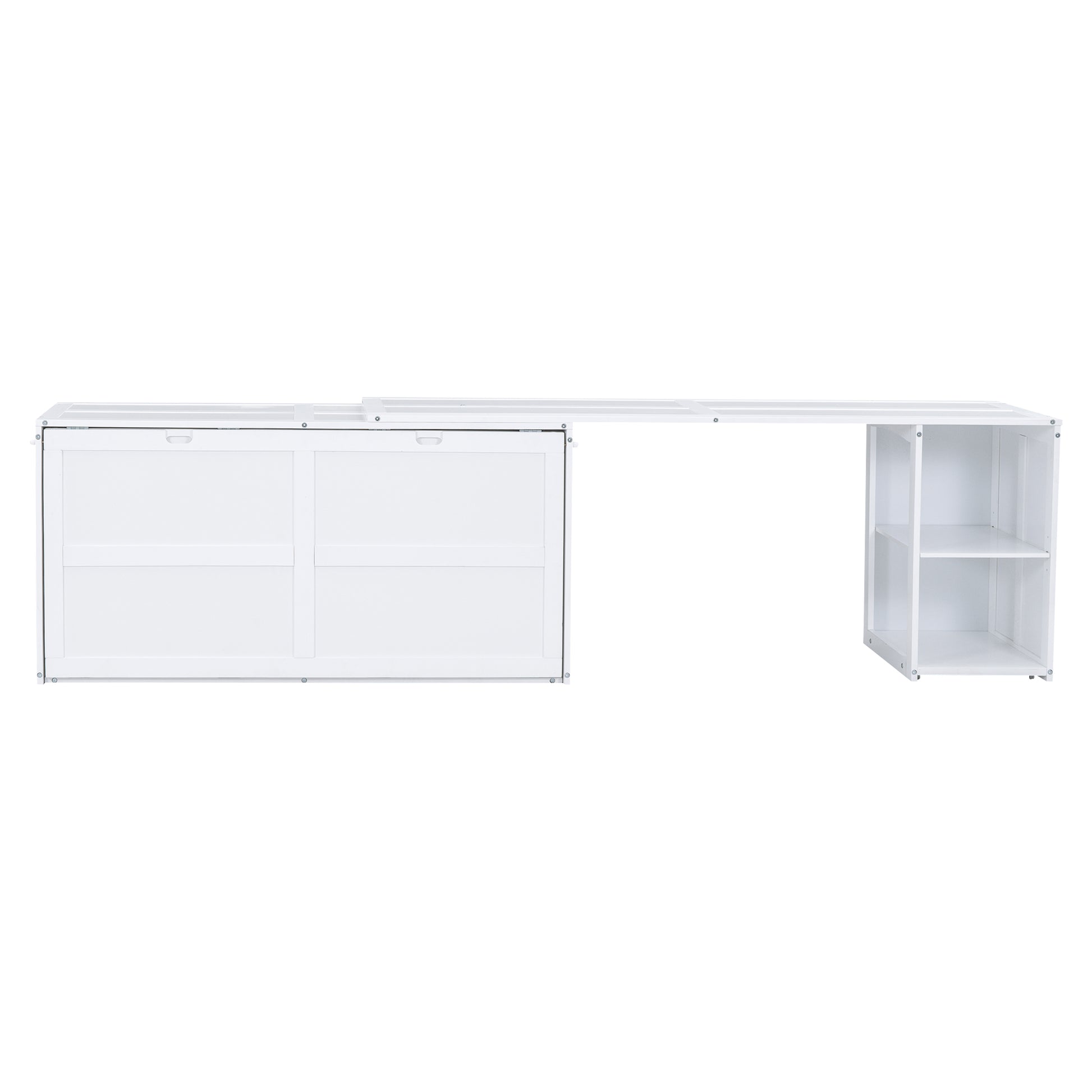 Queen Size Murphy Bed With Rotable Desk, White Box Spring Not Required Queen White Wood Bedroom Pine Bed Frame Solid Wood Mdf