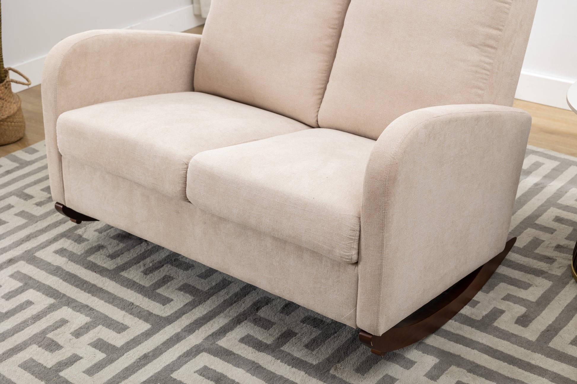 Coolmore Rocking Chair Upholstered Mid Century Modern Rocker Oversized Wingback Armchair For Living Room Beige Linen