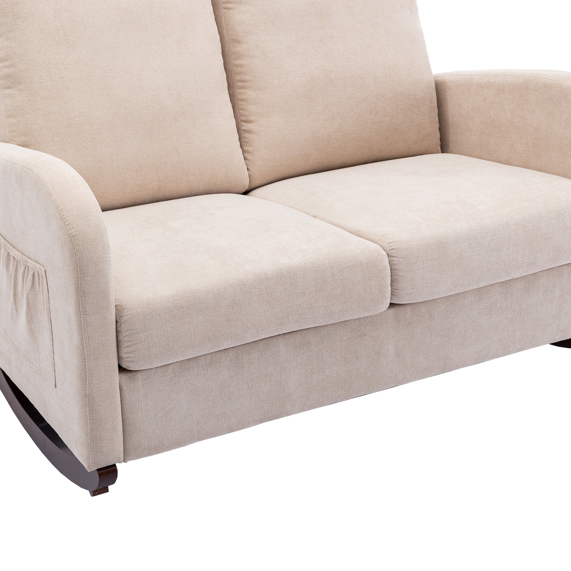 Coolmore Rocking Chair Upholstered Mid Century Modern Rocker Oversized Wingback Armchair For Living Room Beige Linen