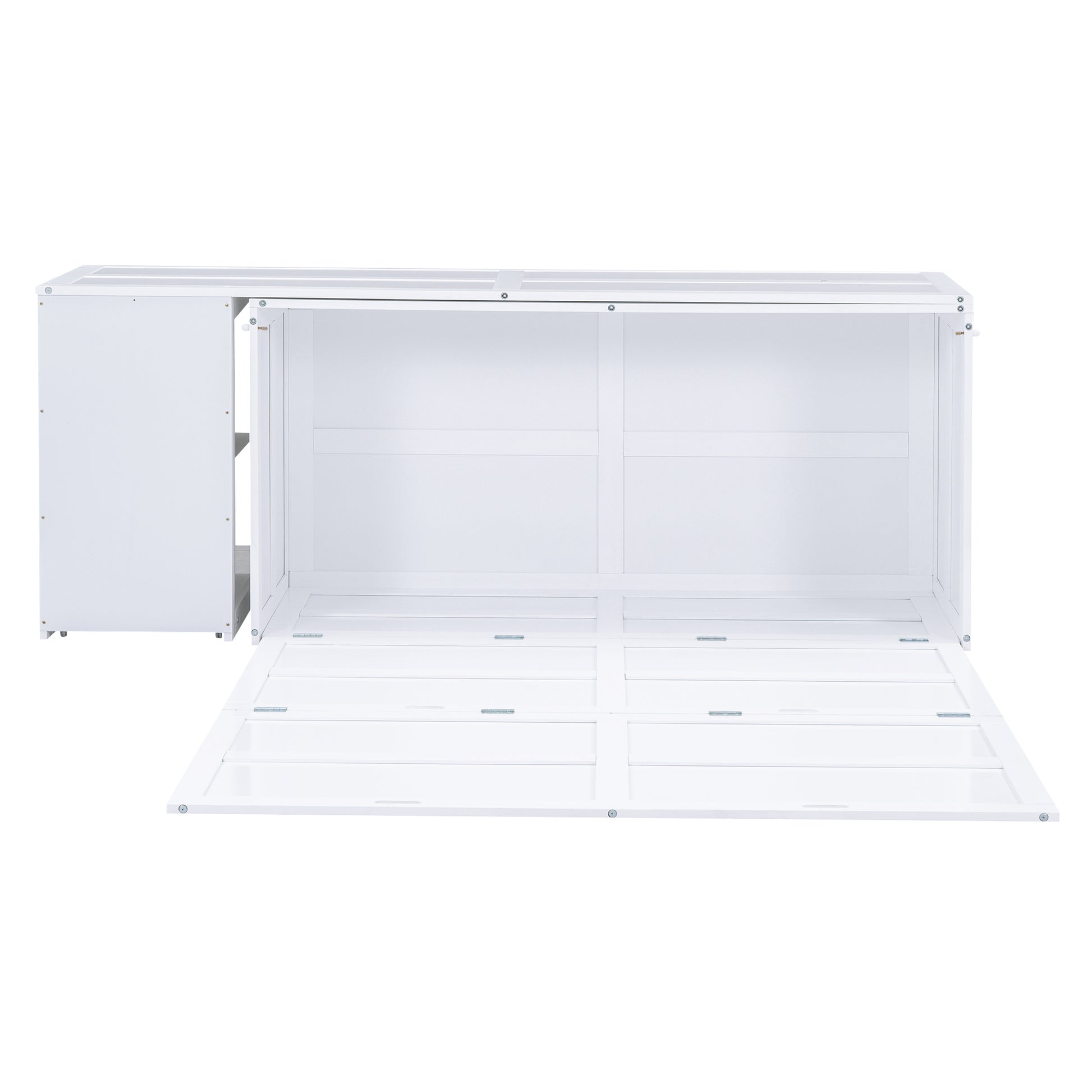 Queen Size Murphy Bed With Rotable Desk, White Box Spring Not Required Queen White Wood Bedroom Pine Bed Frame Solid Wood Mdf