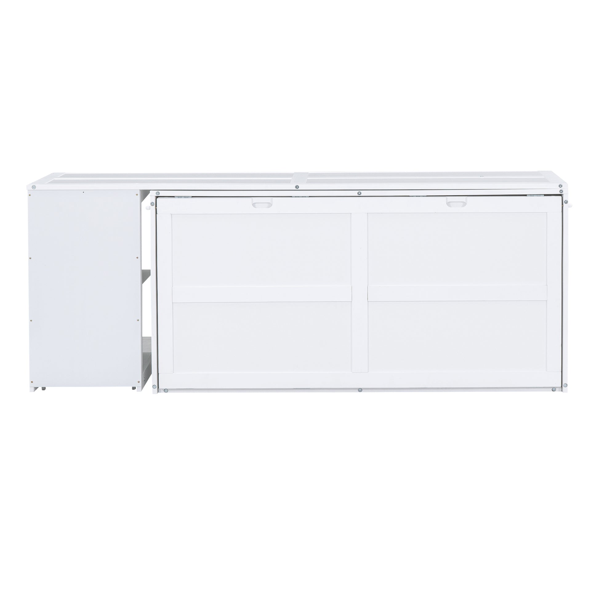 Queen Size Murphy Bed With Rotable Desk, White Box Spring Not Required Queen White Wood Bedroom Pine Bed Frame Solid Wood Mdf