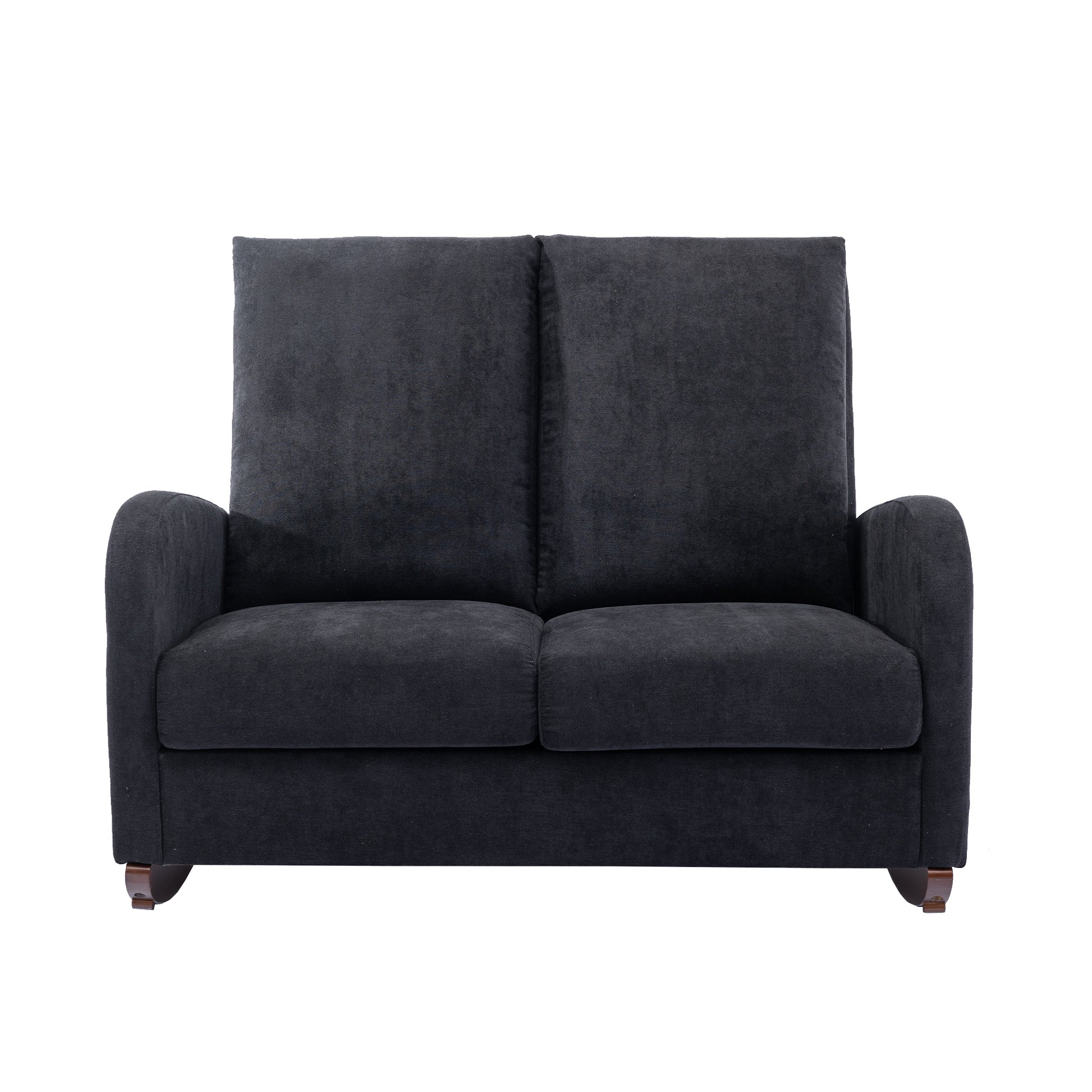 Coolmore Rocking Chair Upholstered Mid Century Modern Rocker Oversized Wingback Armchair For Living Room Black Linen