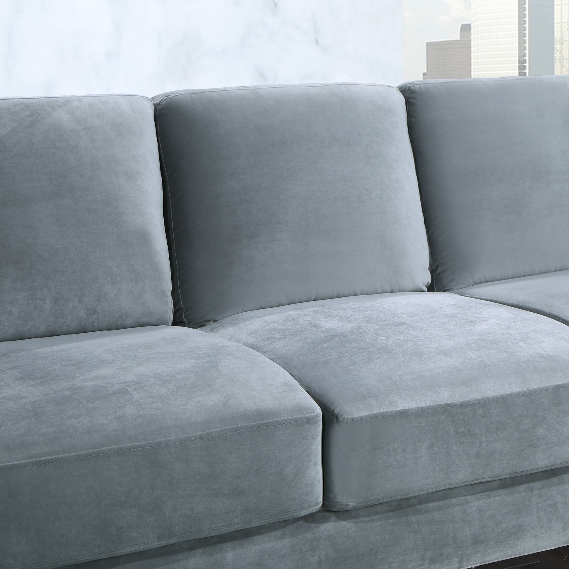 73.22Inch 3 Seater Sofa Velvet Grey Grey Fabric