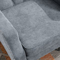 Grey Accent Chair, Living Room Chair, Footrest Chair Set With Vintage Brass Studs, Button Tufted Upholstered Armchair For Living Room, Comfy Reading Chair For Bedroom, Reception Room Grey Linen