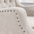 Beige Accent Chair, Living Room Chair, Footrest Chair Set With Vintage Brass Studs, Button Tufted Upholstered Armchair For Living Room, Comfy Reading Chair For Bedroom, Reception Room Beige Linen