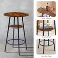Round Bar Stool Set With Shelves, Stool With Backrest Rustic Brown, 23.6'' Dia X 35.4'' H Rustic Brown Particle Board