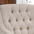 Beige Accent Chair, Living Room Chair, Footrest Chair Set With Vintage Brass Studs, Button Tufted Upholstered Armchair For Living Room, Comfy Reading Chair For Bedroom, Reception Room Beige Linen