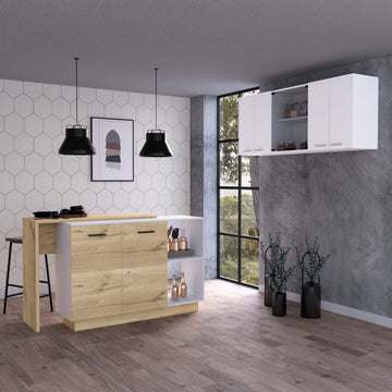 White And Light Oak 2 Piece Kitchen Set, Kitchen Island And Wall Cabinet White Engineered Wood