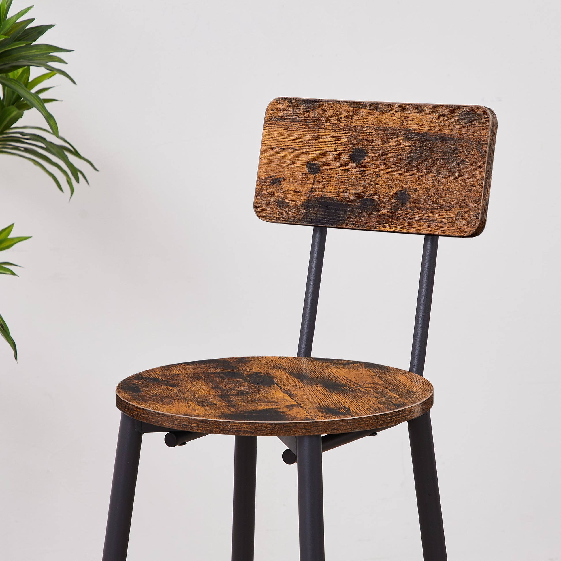 Round Bar Stool Set With Shelves, Stool With Backrest Rustic Brown, 23.6'' Dia X 35.4'' H Rustic Brown Particle Board
