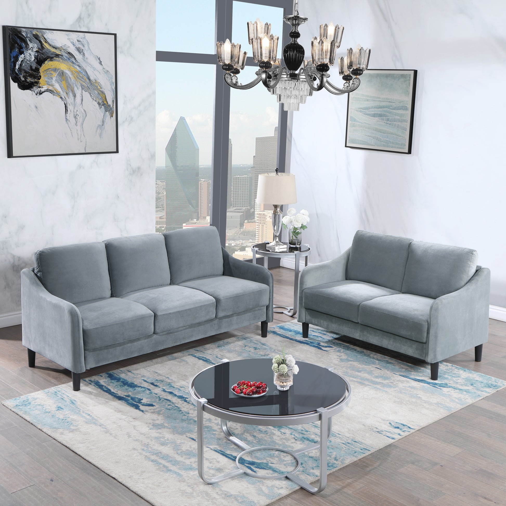 51.5" Loveseat Sofa Small Couch For Small Space For Living Room,Bedroom, Grey Grey Velvet
