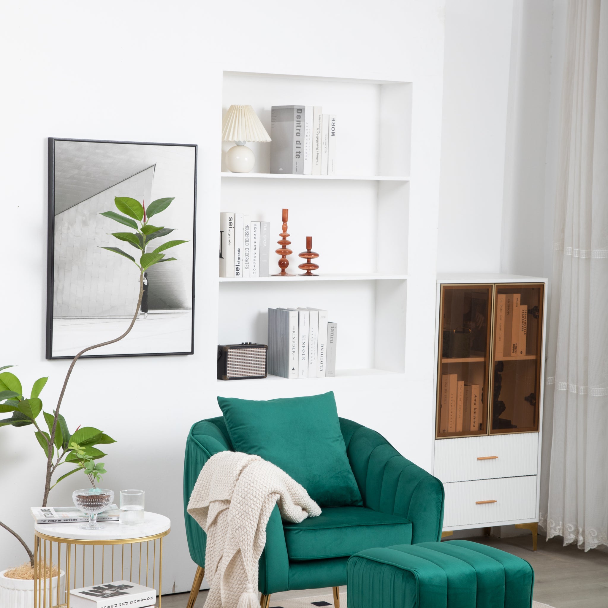 Velvet Accent Chair With Ottoman, Modern Tufted Barrel Chair Ottoman Set For Living Room Bedroom, Golden Finished, Christmas Green Green Foam Velvet