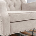 Beige Accent Chair, Living Room Chair, Footrest Chair Set With Vintage Brass Studs, Button Tufted Upholstered Armchair For Living Room, Comfy Reading Chair For Bedroom, Reception Room Beige Linen