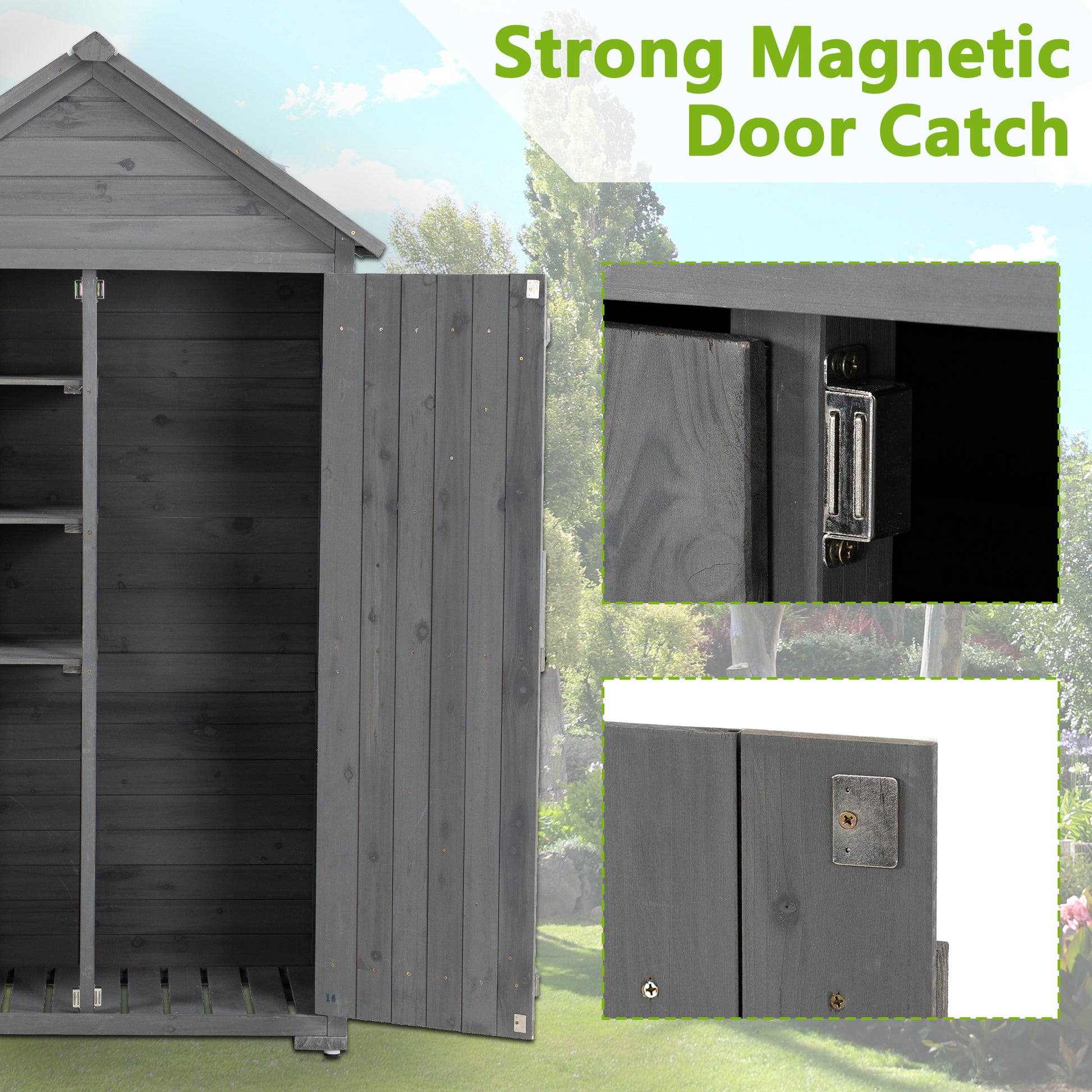 Outdoor Storage Cabinet, Garden Wood Tool Shed, Outside Wooden Shed Closet With Shelves And Latch For Yard 39.56"X 22.04"X 68.89" Grey Wood Stainless Steel