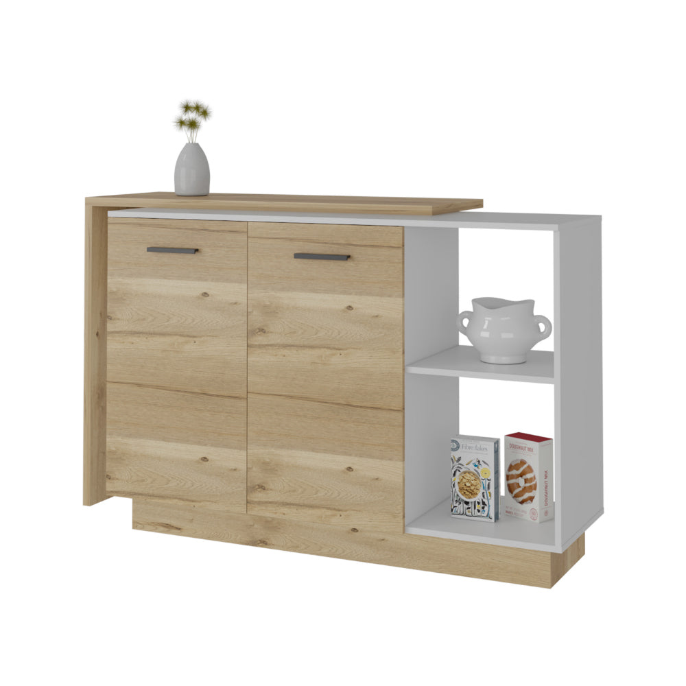 White And Light Oak 2 Piece Kitchen Set, Kitchen Island And Wall Cabinet White Engineered Wood