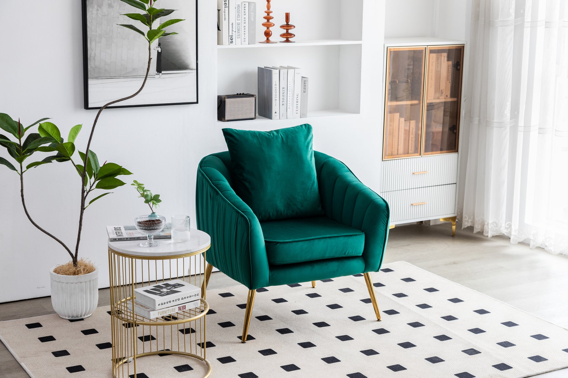 Velvet Accent Chair With Ottoman, Modern Tufted Barrel Chair Ottoman Set For Living Room Bedroom, Golden Finished, Christmas Green Green Foam Velvet