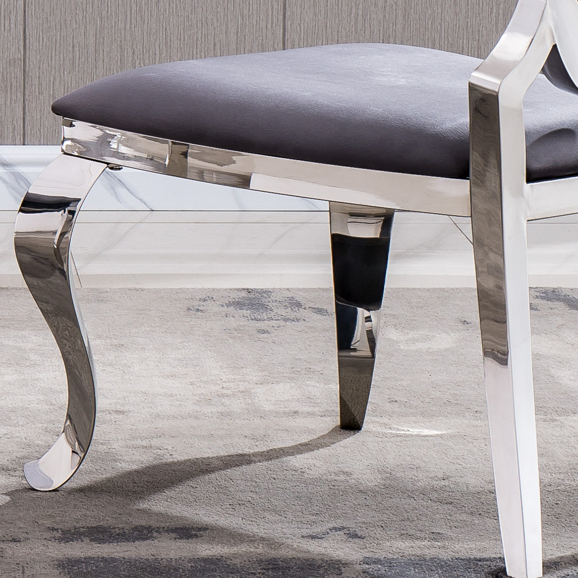 Velvet Dining Chair With Oval Backrest Set Of 2, Stainless Steel Legs Grey Velvet