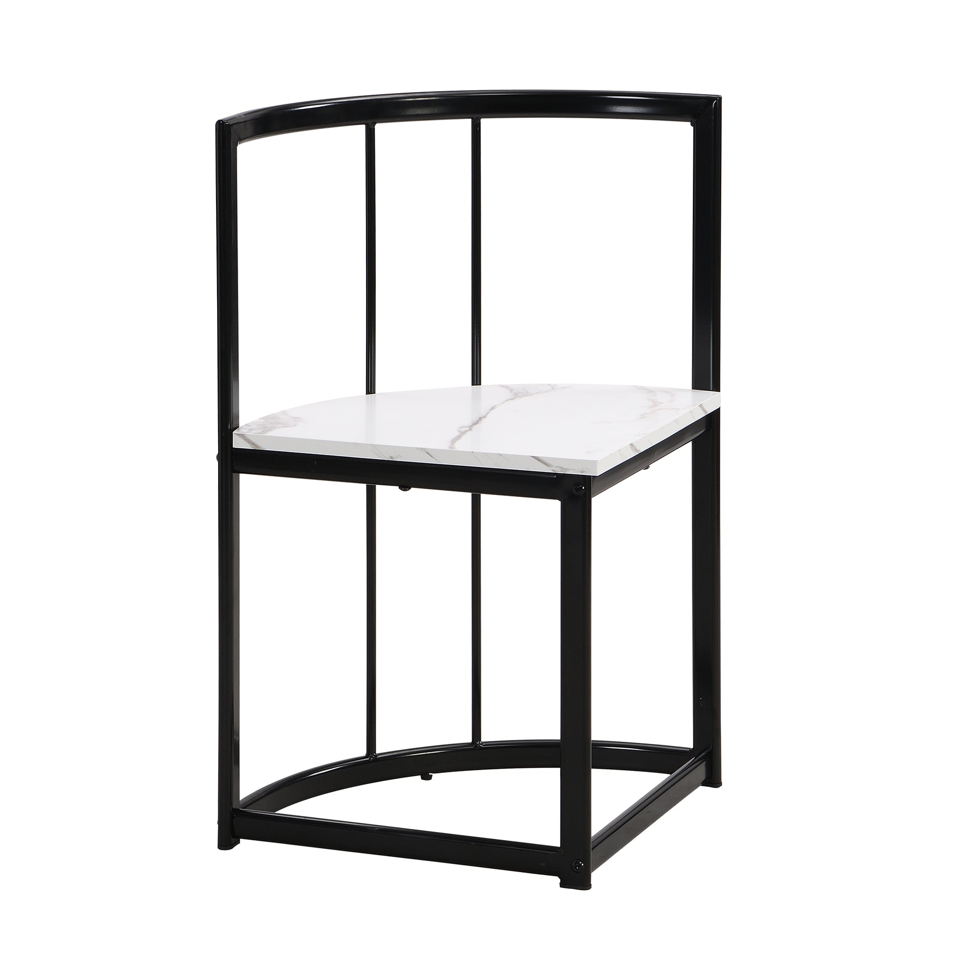 Modern 7 Piece Dining Table Set With Faux Marble Compact 55Inch Kitchen Table Set For 6, Black White Metal White Black Seats 6 Metal Dining Room Modern Dining Table With Chair Iron