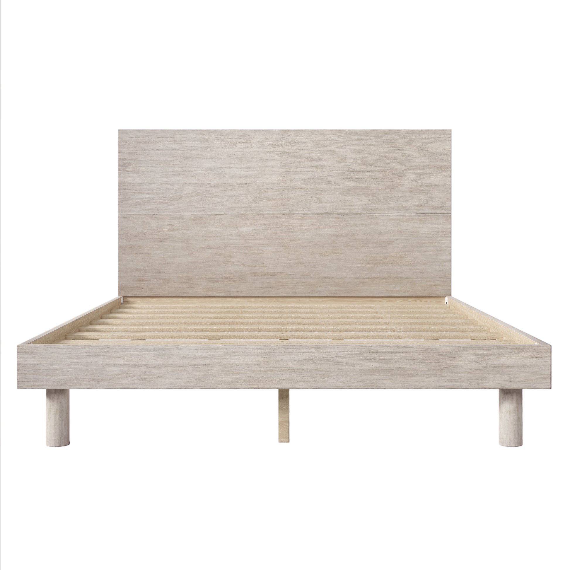 Modern Concise Style Solid Wood Grain Platform Bed Frame, Queen, Stone Gray Stone Gray Wood