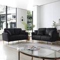 Black Velvet Modern 2 Pieces Of 2 Seat Sofa And Loveseat Couch Living Room Set, Metal Legs With Self Fabric Pillows Black Foam Velvet 4 Seat