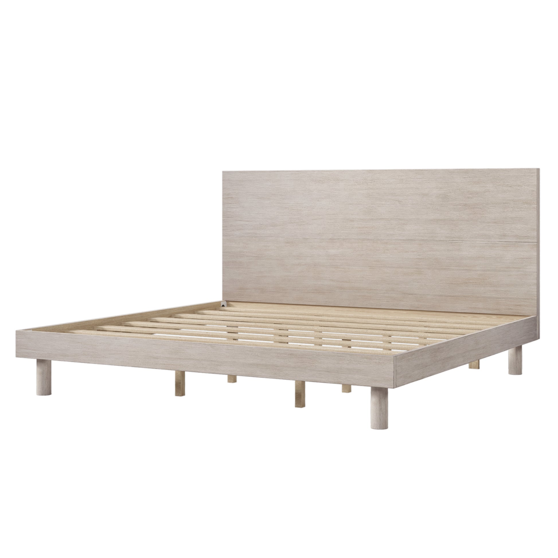 Modern Concise Style Solid Wood Grain Platform Bed Frame, King, Stone Gray Stone Gray Wood