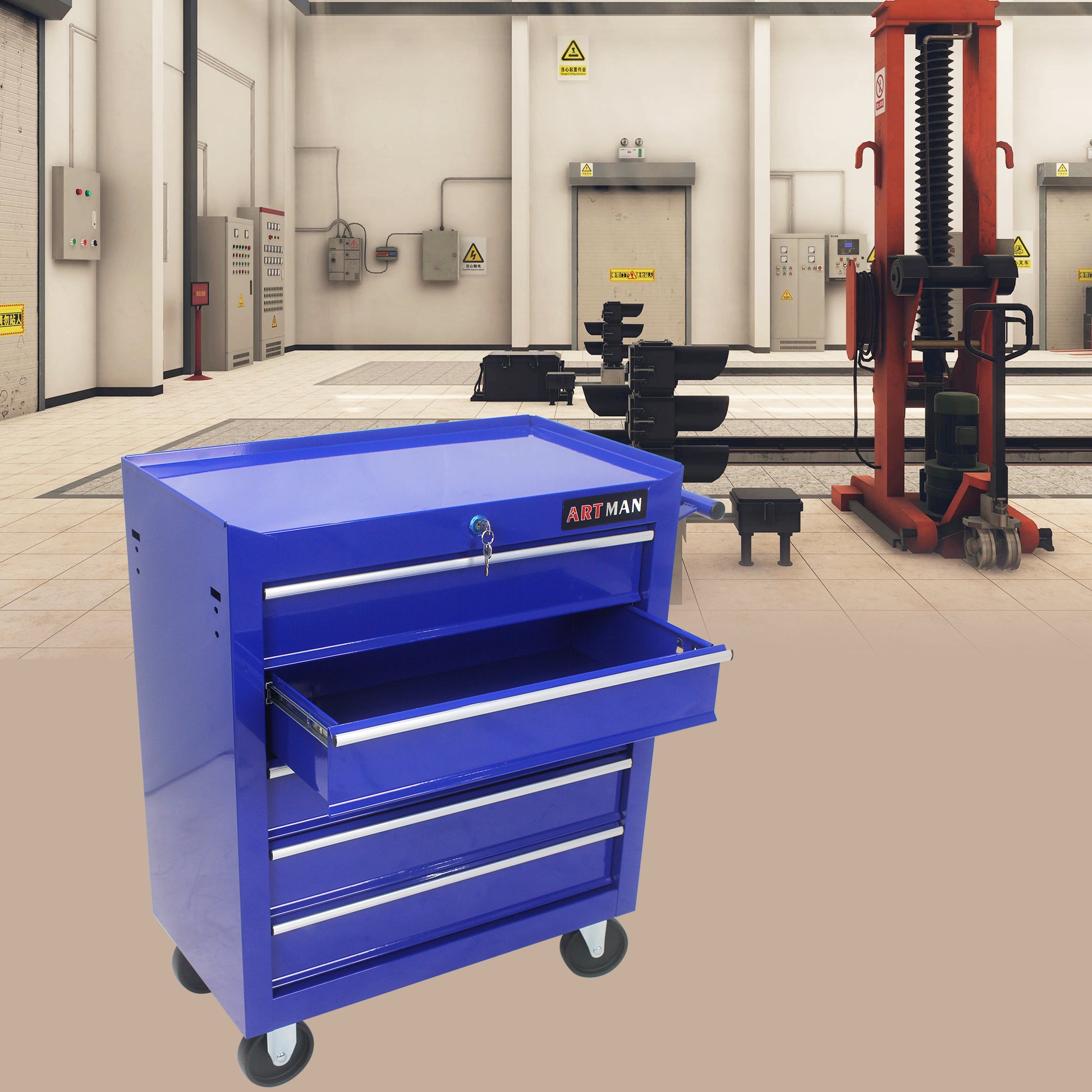 5 Drawers Multifunctional Tool Cart With Wheels Blue Blue Steel