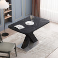 Modern Square Dining Table,Stretchable,Printed Black Marble Table Top Mdf X Shape Table Leg With Metal Base Black Mdf Steel