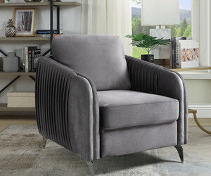 Hathaway 32" Gray Velvet Modern Chic Accent Armchair Gray Velvet