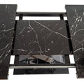 Modern Square Dining Table,Stretchable,Printed Black Marble Table Top Mdf X Shape Table Leg With Metal Base Black Mdf Steel