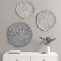 Textured Feather 3 Piece Metal Disc Wall Decor Set Grey Metal