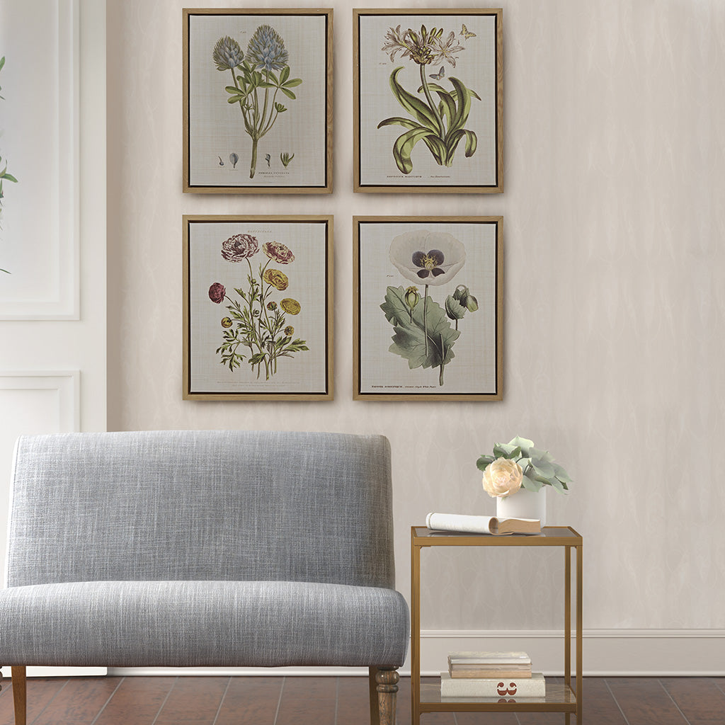4 Piece Botanical Illustration Framed Canvas Wall Art Set Green Mdf